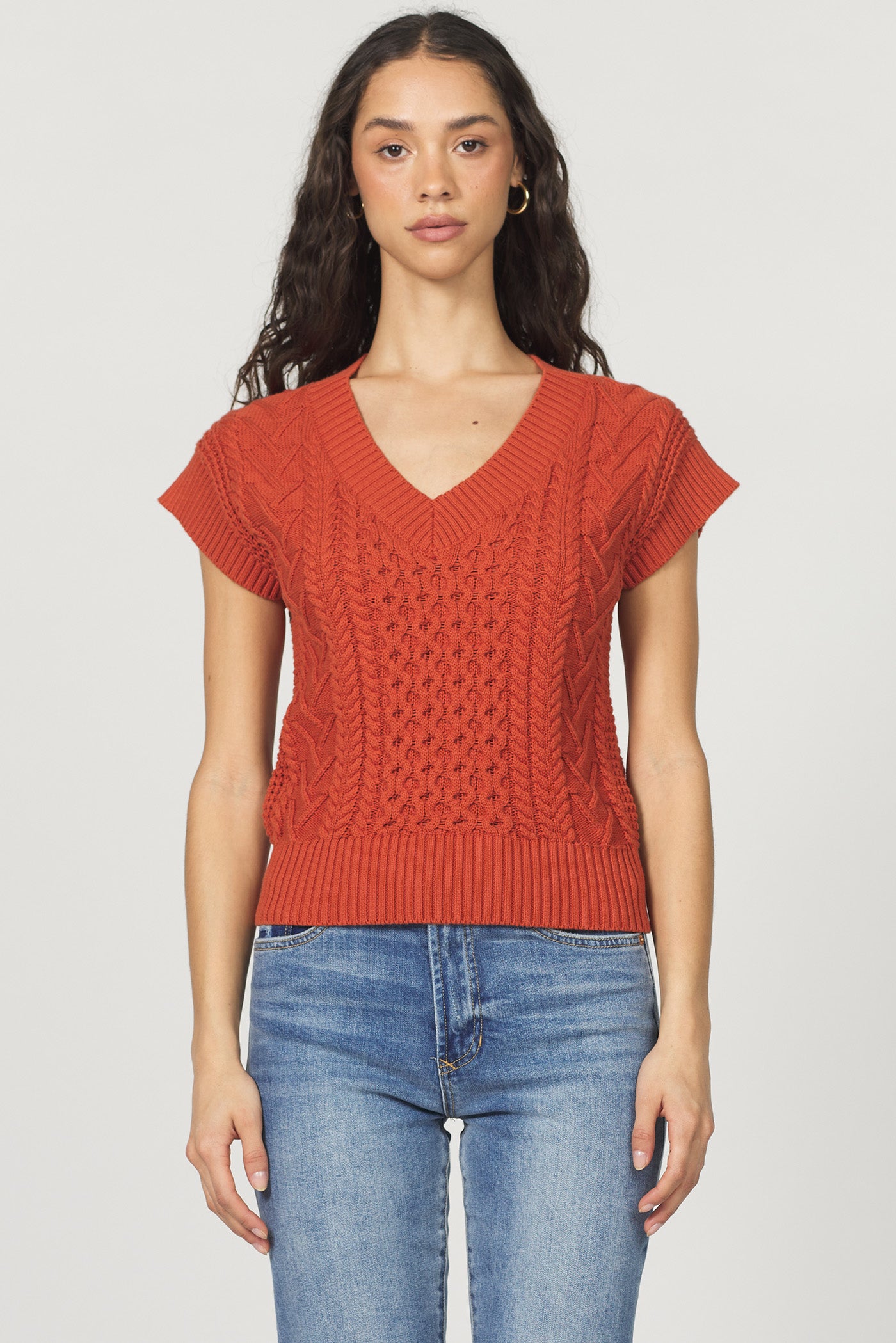 ORANGE MAPLE SCOUT CABLE KNIT TOP