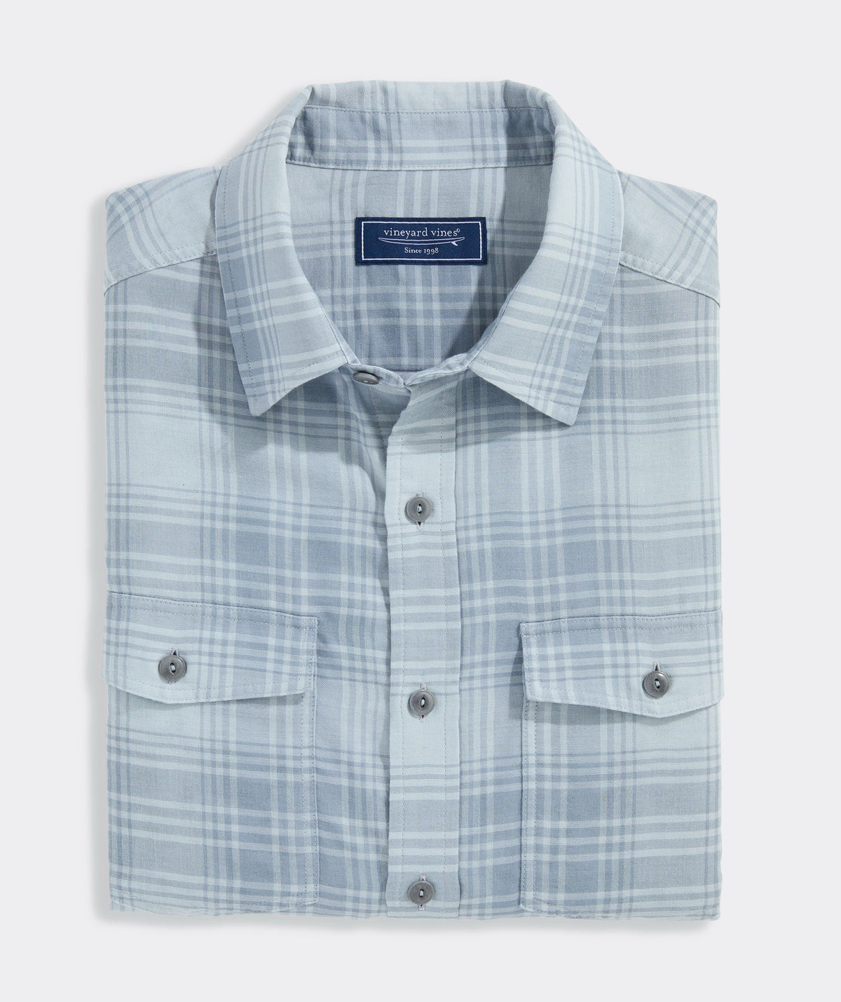 VINEYARD VINES SHELL GRAY CHILLER PLAID DOUBLE CLOTH SHIRT