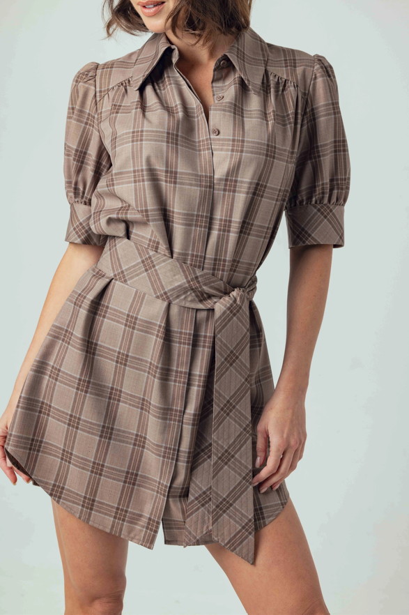 MOCHA PLAID KAMBRY DRESS