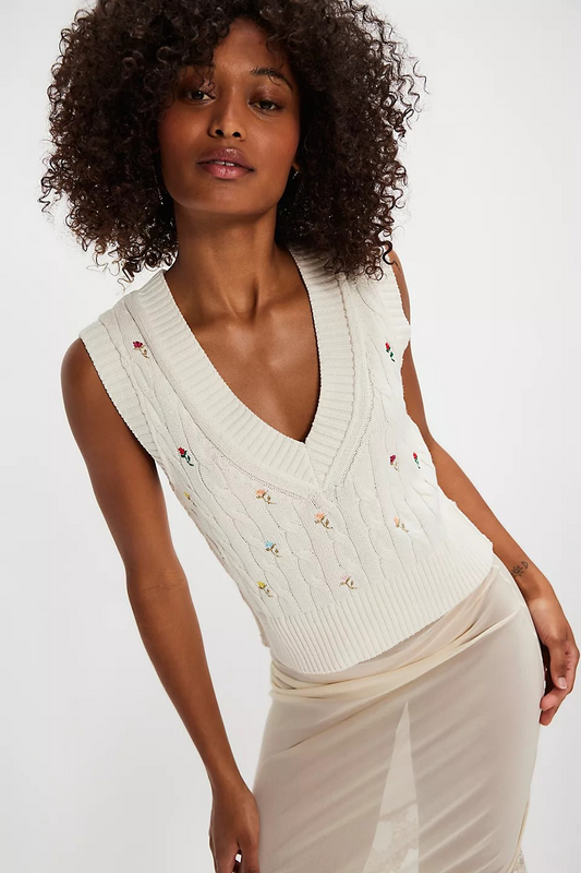 PLUMERIA FLORAL V-NECK SWEATER