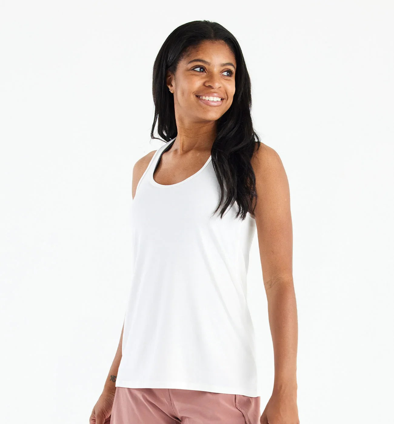 FREE FLY WOMEN'S WHITE BAMBOO MOTION RACERBACK TANK