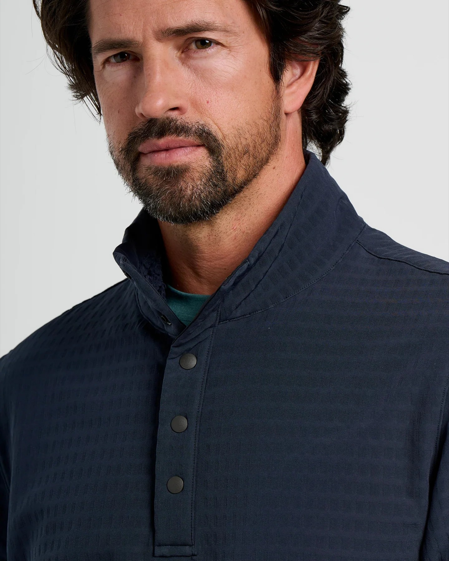 DEEP NAVY GRIDBACK FLEECE SNAP PULLOVER