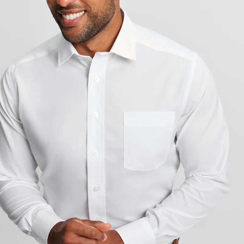 WHITE SPREAD COLLAR SPORTS SHIRT